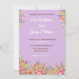Wildflower Purple Floral Wedding Invite 招待状