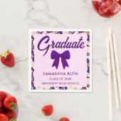 Wildflower Purple Gingham Bow Graduation Party スタンダードカクテルナプキン (インサイチュ)