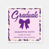 Wildflower Purple Gingham Bow Graduation Party スタンダードカクテルナプキン (正面)