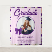 Wildflower Purple Gingham Bow Photo Grad Backdrop タペストリー (正面)