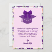 Wildflower Purple Gingham Bow Photo Graduation サンキューカード (裏面)