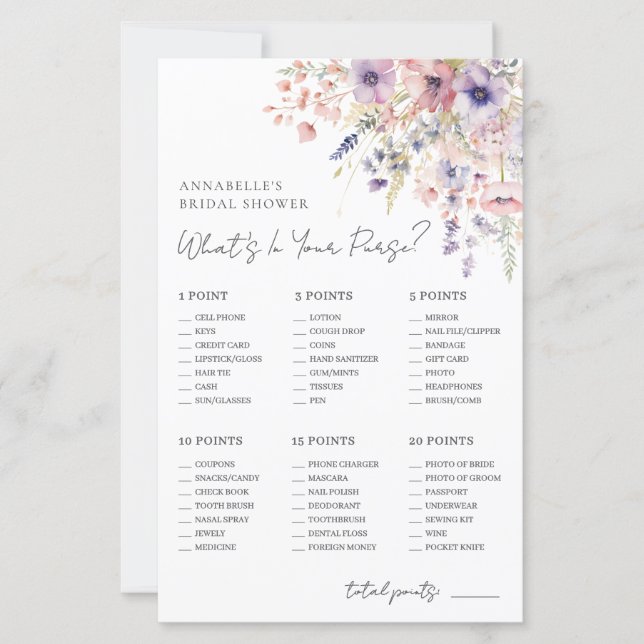 Wildflower Purse Bridal Shower Game (正面)