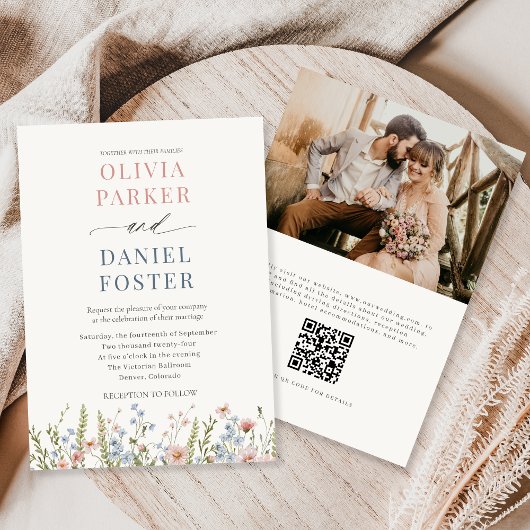 Wildflower QR Code Photo Wedding 招待状
