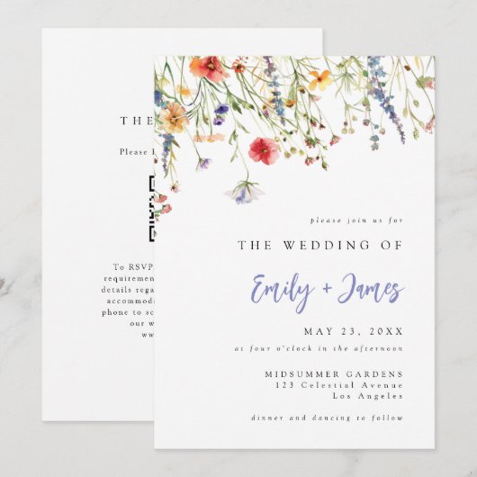 Wildflower QR Code Wedding Invitation 招待状 (正面/裏面)