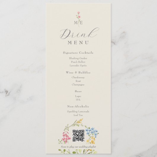 Wildflower QR Wedding Drink Menu Card メニュー (正面)