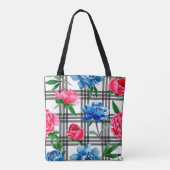 Wildflower red and blue peonies flowers pattern in トートバッグ (裏面)