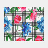 Wildflower red and blue peonies flowers pattern in フリースブランケット (正面(横))
