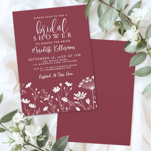 Wildflower Red Bridal Shower 招待状