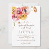 Wildflower Red Gold Dust Elegant Floral Wedding 招待状 (正面)