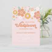 Wildflower Retro Floral 1歳の誕生日招待状 招待状 (スタンド正面)