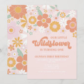Wildflower Retro Floral 1歳の誕生日招待状 招待状 (正面/裏面)