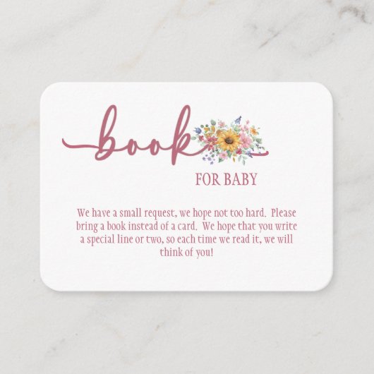 Wildflower Rose Baby Shower Book for Baby Card エンクロージャーカード (正面)