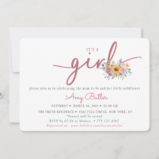 Wildflower & Rose Baby Shower Invitation 招待状 (正面)