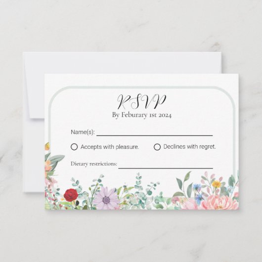 Wildflower RSVPお洒落カード 出欠カード (正面)
