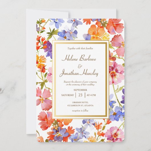 Wildflower Rustic Boho Floral Elegant Wedding 招待状 (正面)