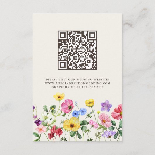 Wildflower Rustic Chic Floral Boho Wedding QRコード エンクロージャーカード (正面)