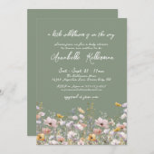 Wildflower Sage Green Baby Shower 招待状 (正面/裏面)