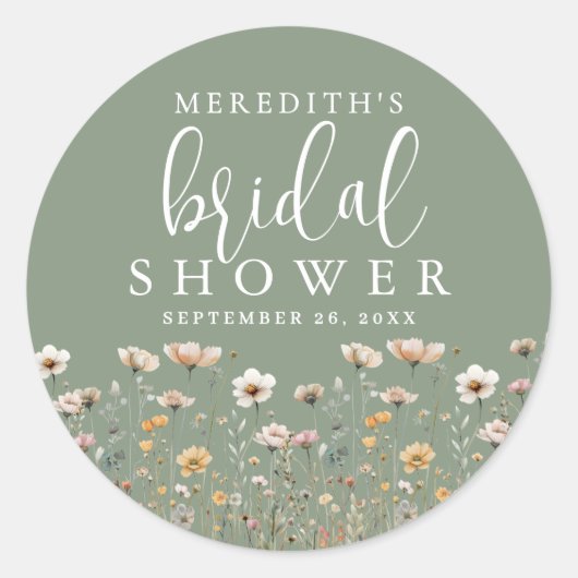 Wildflower Sage Green Bridal Shower ラウンドシール (正面)
