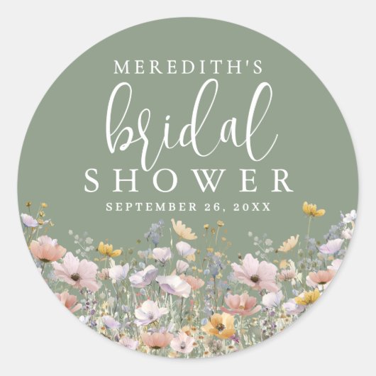 Wildflower Sage Green Bridal Shower ラウンドシール (正面)
