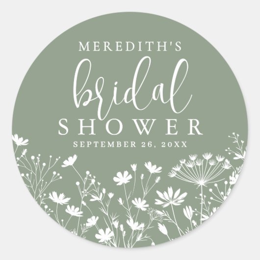 Wildflower Sage Green Bridal Shower ラウンドシール (正面)