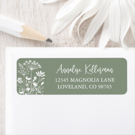 Wildflower Sage Green Return Address ラベル (インサイチュ)