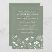 Wildflower Sage Green Wedding 招待状 (正面/裏面)