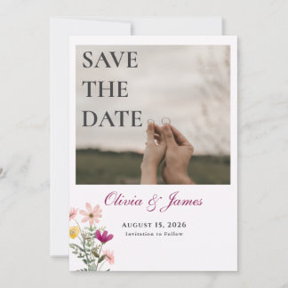 Wildflower Save the Date | ピンクの花のフォト セーブザデート