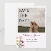 Wildflower Save the Date | ピンクの花のフォト セーブザデート (正面/裏面)