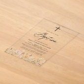 Wildflower Script ニュートラルベージュ 洗礼 アクリル招待状 (レイダウン)