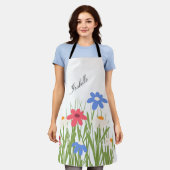 Wildflower Script Name Floral Garden Art エプロン (着用した状態)