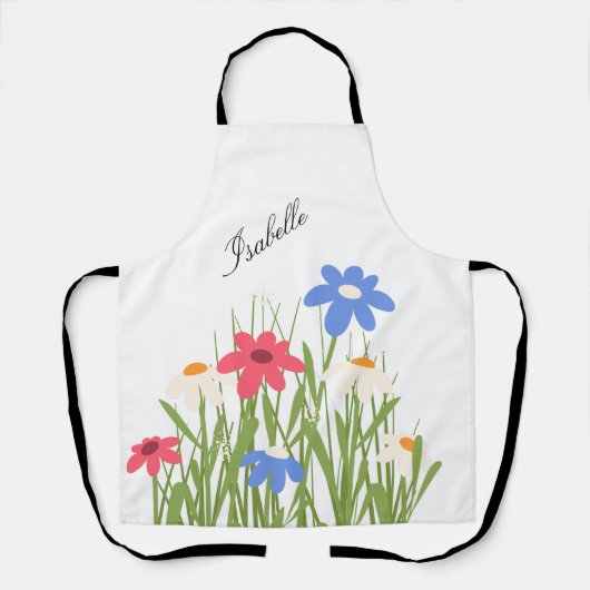 Wildflower Script Name Floral Garden Art エプロン (正面)
