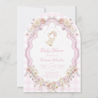 Wildflower Silly Goose Pink Bow Girl Baby Shower 招待状