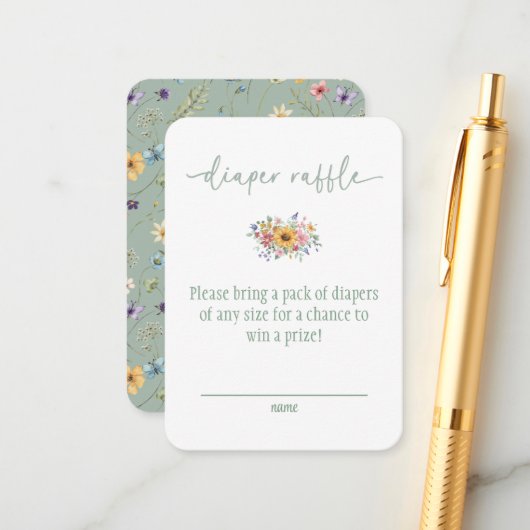 Wildflower Solid Green Baby Shower Diaper Raffle  エンクロージャーカード (正面/裏面インサイチュ)