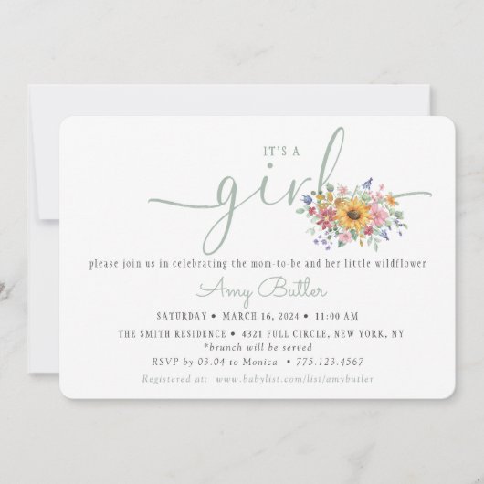 Wildflower Solid Green Shower Book Invitation 招待状 (正面)