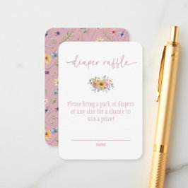 Wildflower Solid Pink Baby Shower Diaper Raffle  エンクロージャーカード