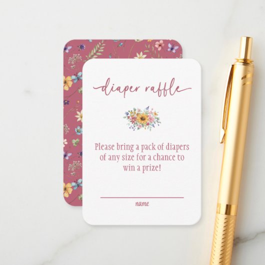 Wildflower Solid Rose Baby Shower Diaper Raffle  エンクロージャーカード (正面/裏面インサイチュ)