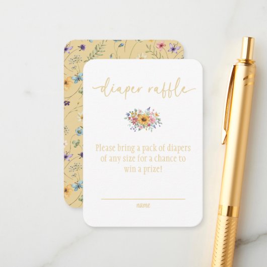 Wildflower Solid Yellow Baby Shower Diaper Raffle エンクロージャーカード (正面/裏面インサイチュ)