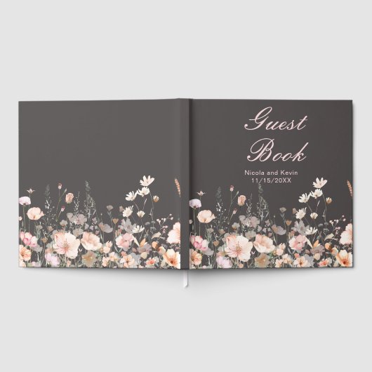 Wildflower Spring Blush Pink Floral Wedding ゲストブック (全面)