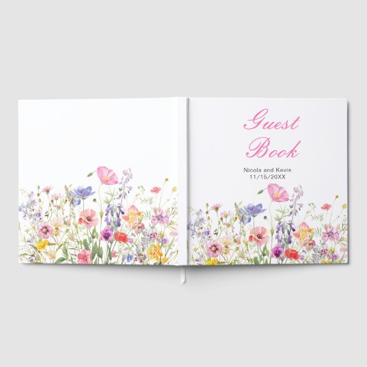 Wildflower Spring Floral Wedding Guest Book ゲストブック (全面)