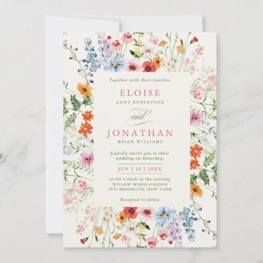 Wildflower Spring Meadow Garden Floral Wedding     招待状 (正面)