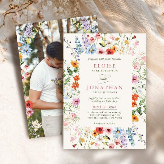 Wildflower Spring Meadow Garden Photo ウェディング      招待状