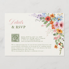 Wildflower Spring Meadow Garden QRコード ウェディング エンクロージャーカード