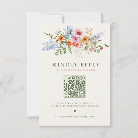 Wildflower Spring Meadow Garden QRコード ウェディング 出欠カード (正面)