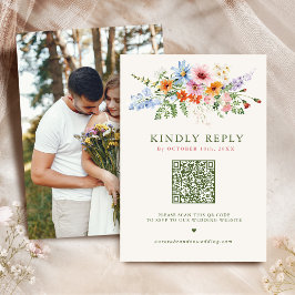 Wildflower Spring Meadow Garden QRコード ウェディング 出欠カード