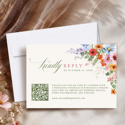 Wildflower+Spring+Meadow+Garden+QRコード+結婚式 出欠カード