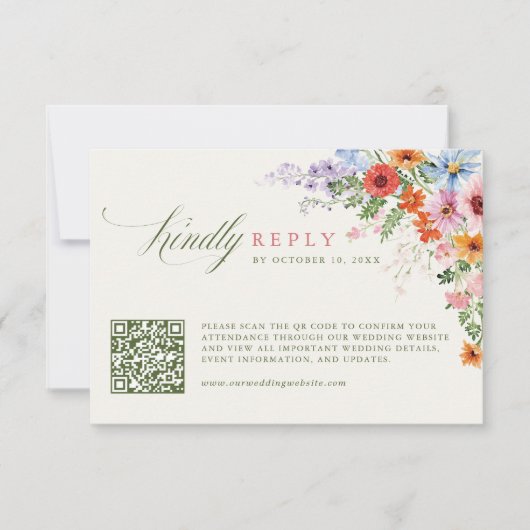 Wildflower+Spring+Meadow+Garden+QRコード+結婚式 出欠カード (正面)