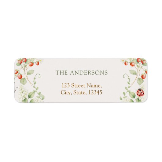 Wildflower Strawberry Return Address Label ラベル (正面)