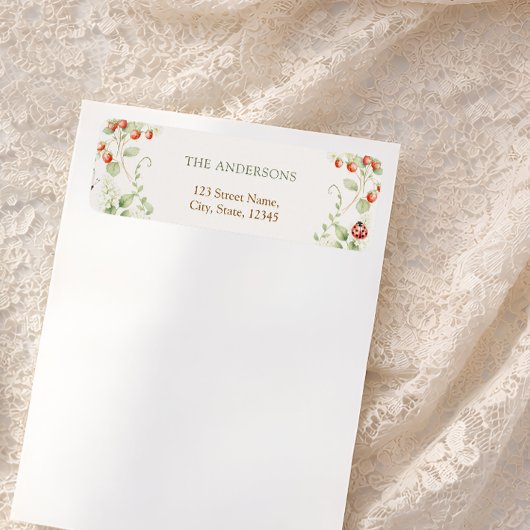 Wildflower Strawberry Return Address Label ラベル