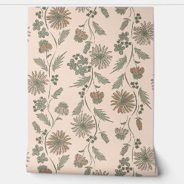 Wildflower Stripes - Taupe And Sage Green 壁紙