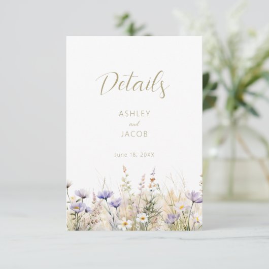 Wildflower Summer Meadow Wedding Details Card 招待状 (スタンド正面)